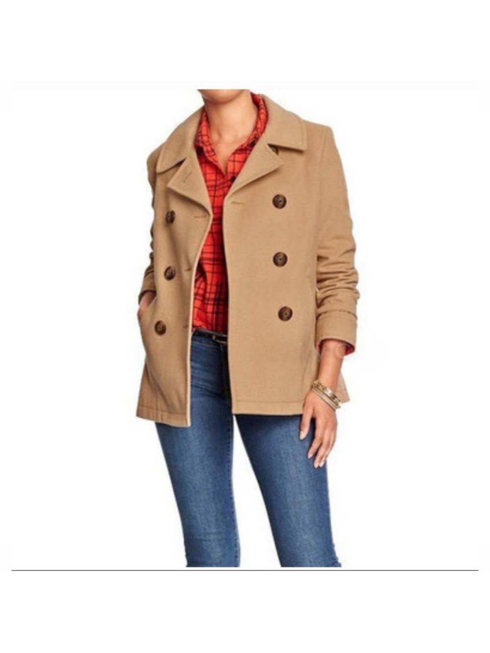 OLD NAVY Classic Tan Peacoat Jacket - Coat M Warm